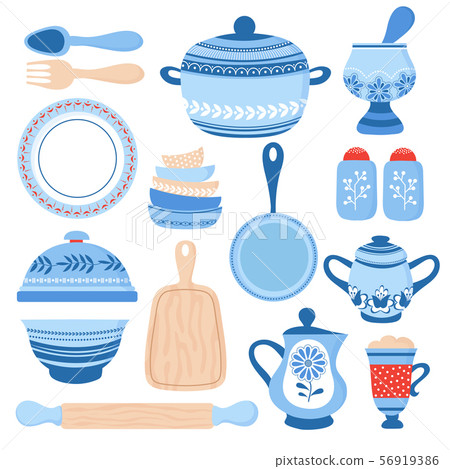 Crockery Ceramic Cookware Blue Porcelain Stock Illustration 56919386 Pixta