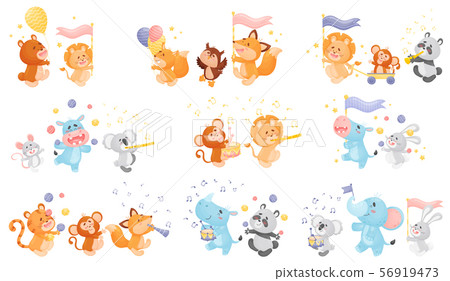 Set of animals in the parade. Vector illustration on a white background. 56919473