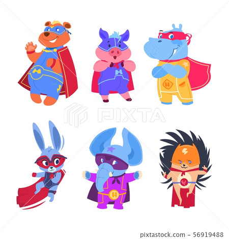 Superhero animals. Baby superheroes vector characters set 56919488