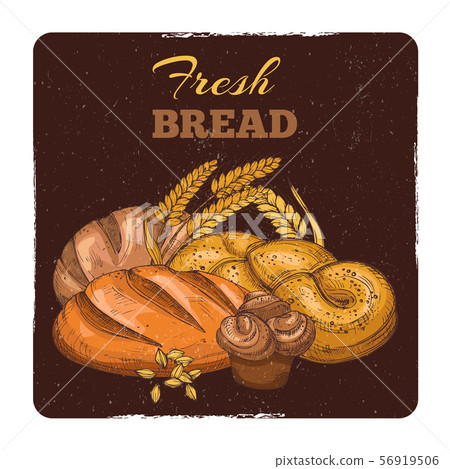 Bakery grunge emblem design. Hand sketched fresh bread vector concept 56919506