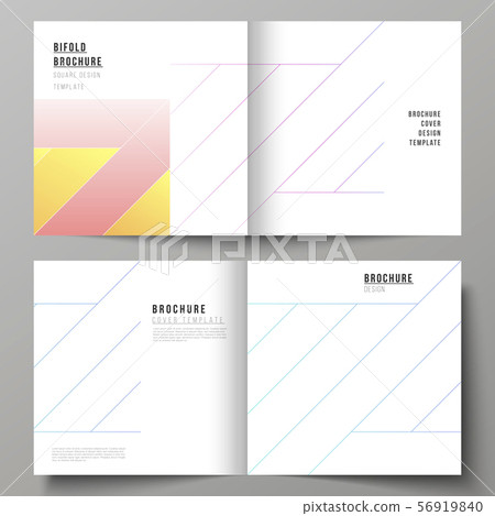 The vector illustration of the editable layout of two covers templates for square design bifold 56919840