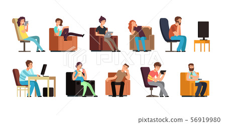 Sedentary Man And Woman On Couch Watching Tv Stock