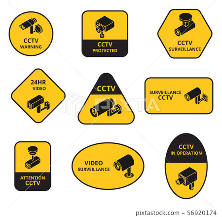 Security camera cctv, surveillance outdoor television cameras vector warning stickers 56920174