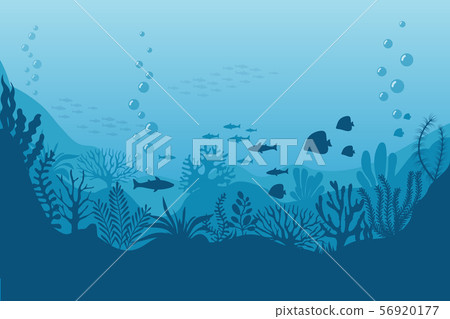 Sea underwater background. Ocean bottom with seaweeds. Vector marine scene Sea underwater background. Ocean bottom with seaweeds. Vector marine scene 56920177