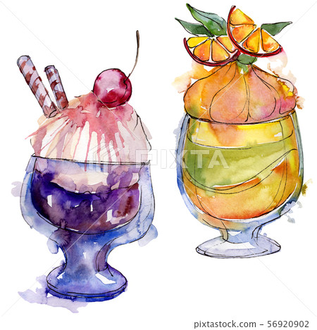 Tasty ice cream in a watercolor style. Aquarelle sweet dessert illustration set. Isolated desserts 56920902