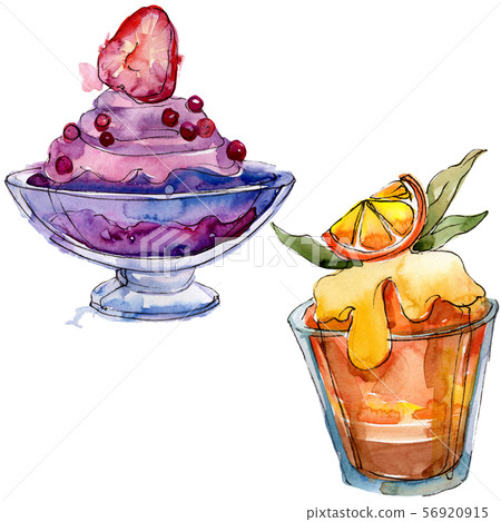 Tasty ice cream in a watercolor style. Aquarelle sweet dessert illustration set. Isolated desserts Tasty ice cream in a watercolor style. Aquarelle sweet dessert illustration set. Isolated desserts 56920915