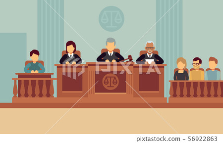 Courtroom interior with judges and lawyer. Justice and law vector concept 56922863