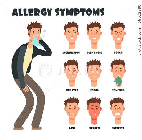 Allergy symptoms with sneezing cartoon man. Medical vector illustration 56922890