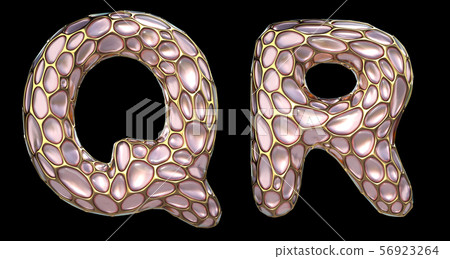 Realistic 3D letters set Q, R made of gold shining metal letters. Realistic 3D letters set Q, R made of gold shining metal letters. 56923264