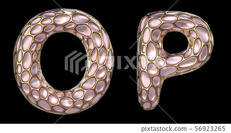 Realistic 3D letters set O, P made of gold shining metal letters. Realistic 3D letters set O, P made of gold shining metal letters. 56923265