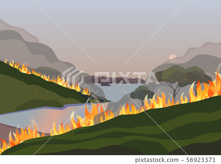 Forest fires disaster mountain trees flat vector illustration 56923371