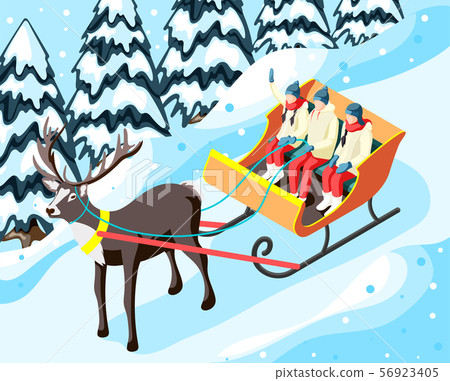 Family Winter Holiday Sleigh Illustration 56923405
