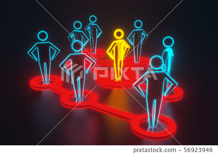The gold human 3d figure extends its influence to the neighboring figures. 3d rendering The gold human 3d figure extends its influence to the neighboring figures. 3d rendering 56923946
