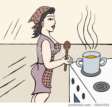 Woman cooking with head scarf cover Woman cooking with head scarf cover 56924302