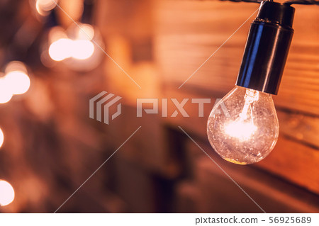Wooden planks with lamps background. Decorated Wooden planks with lamps background. Decorated 56925689