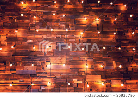 Wooden planks with lamps background. Decorated 56925780
