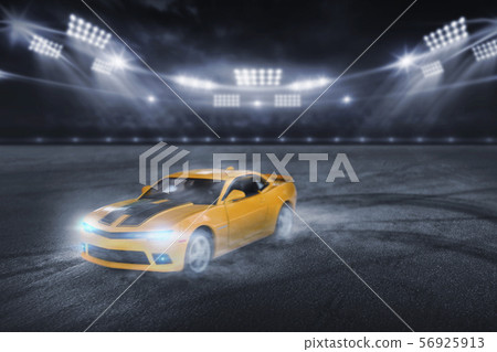 3D rendering the yellow sports racing car, Drift 56925913