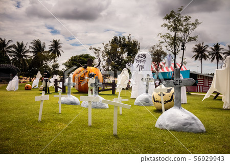 A beautiful cemetery in the fall time 56929943