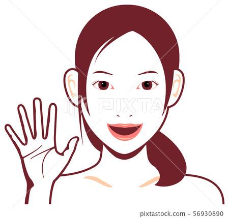 年輕日本婦女上身例證/微笑,棕櫚,棕櫚 年輕日本婦女上身例證/微笑,棕櫚,棕櫚 56930890