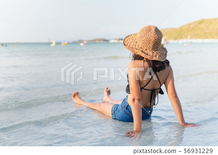 Beautifull sandy beach and blue sky in summer with 56931229