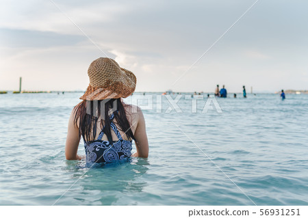 Beautifull sandy beach and blue sky in summer with 56931251