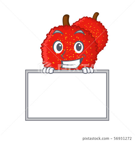 Grinning with board fresh bayberry fruit in mascot basket Grinning with board fresh bayberry fruit in mascot basket 56931272