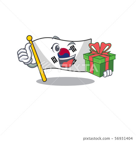 With gift flag korea isolated with the mascot With gift flag korea isolated with the mascot 56931404
