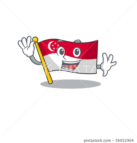 Waving singapore flag above a cartoon pole Waving singapore flag above a cartoon pole 56932904