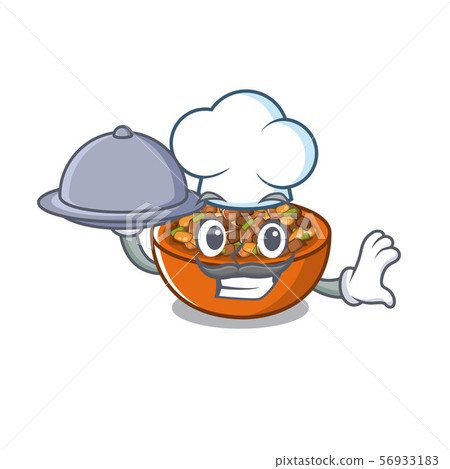 Chef with food kung pao chicken in character shape Chef with food kung pao chicken in character shape 56933183