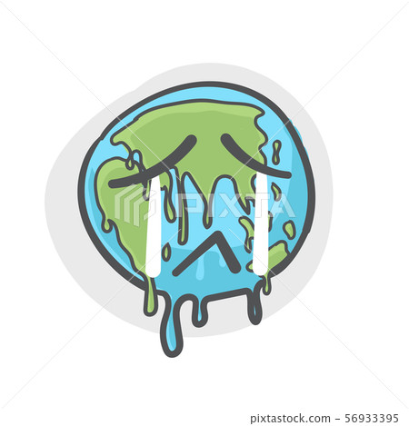 Stop global warming, Earth globe crying and drawn doodle cartoon. 56933395