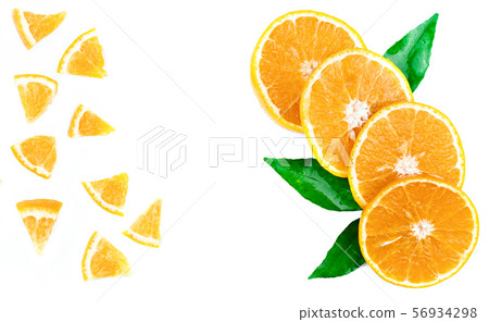 Orange fruits sliced on isolated white background. Orange fruits sliced on isolated white background. 56934298