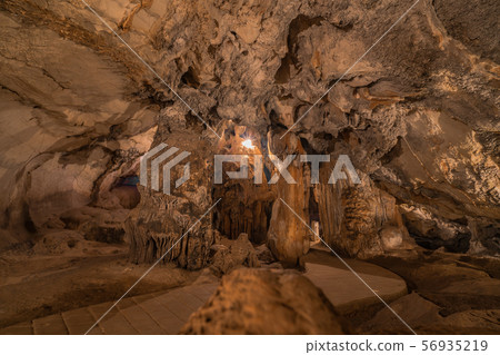 pathway underground cave in Laos, with stalagmites 56935219