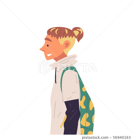 Young Man with Backpack and Fashion Hairdo Side View Vector Illustration True Style 56940163
