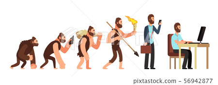 Human evolution. From monkey to businessman and computer user. Cartoon vector characters Human evolution. From monkey to businessman and computer user. Cartoon vector characters 56942877