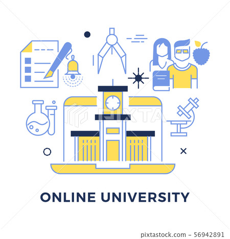 Online university flat outline vector concept 56942891