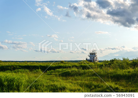 tugboat in the grass sea 56943091