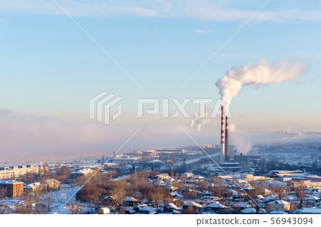 landscape of a winter industrial zone with smoking landscape of a winter industrial zone with smoking 56943094