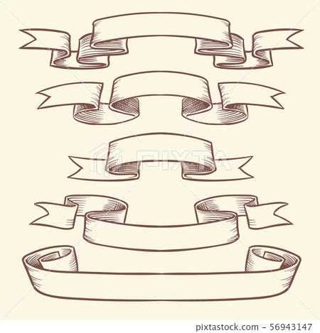 Hand drawn vintage ribbon banners isolated. Design vector elements in engraved style Hand drawn vintage ribbon banners isolated. Design vector elements in engraved style 56943147