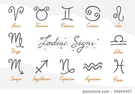 Vector set of hand-drawn zodiac signs icons on various backgrounds. 56943407