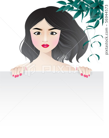 Woman With Red Lips And Nails Behind Empty Stock Illustration