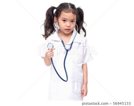 Asian Little cute girl 5-6 years old role playing doctor occupation. 56945133