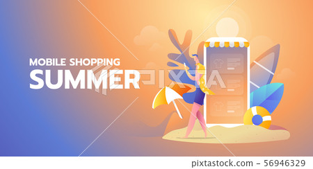 Shopping online summer illustration banner 56946329