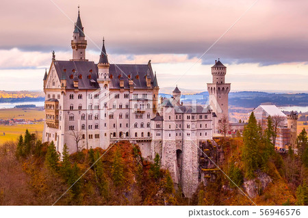 Neuschwanstein Castle sunset view, Germany 56946576