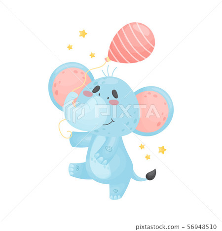 Cartoon elephant with a balloon. Vector illustration on a white background. 56948510