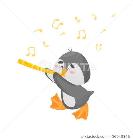 Cartoon penguin with flute. Vector illustration on a white background. Cartoon penguin with flute. Vector illustration on a white background. 56948546