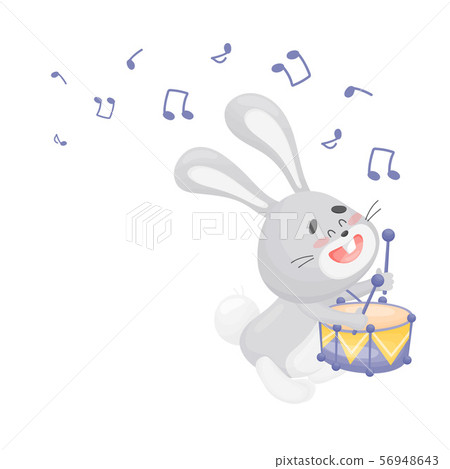 Cartoon hare with a drum. Vector illustration on a white background. 56948643