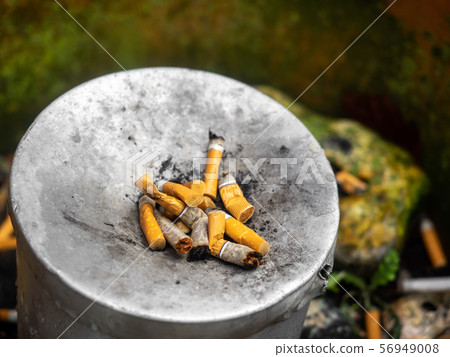 Squeezed remnants of cigarettes in an ashtray Squeezed remnants of cigarettes in an ashtray 56949008