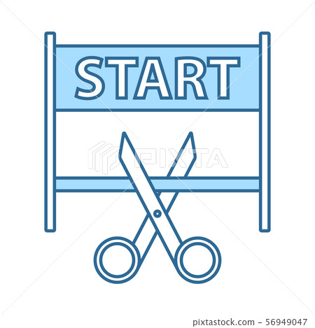 Scissors Cutting Tape Between Start Gate Icon Stock Illustration