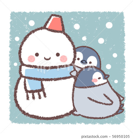 Snowman and penguin chick and snow 56950105
