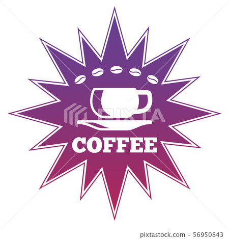 Coffee cup and coffee beans on bright star - shop label design 56950843